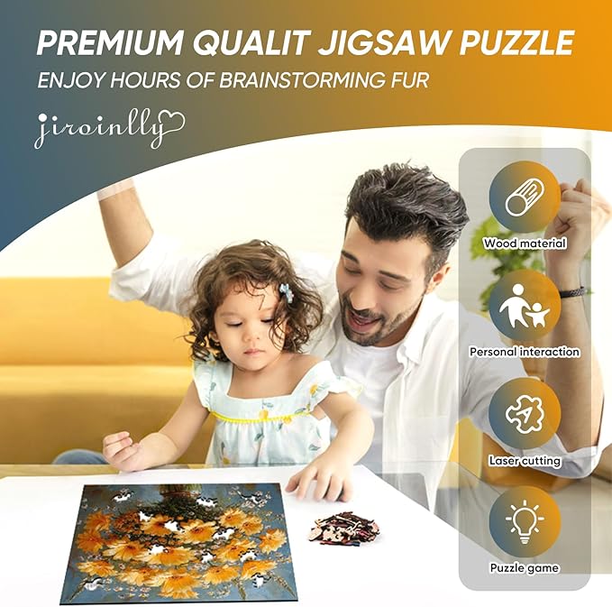 Flower Wooden Puzzles for Adults, 500 Pieces Chrysanthemum Wooden Jigsaw Puzzles, 16.7 in Wooden Puzzle Adult Creative Christmas Mother's Day Toy Gifts for Family