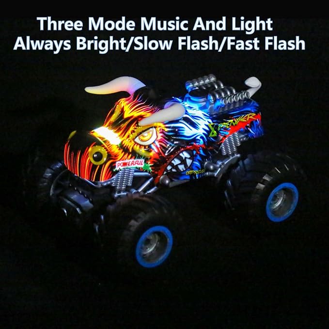 Remote Control Monster Truck, 2.4GHz All Terrain Remote Control Monster Cars, 1:16 Monster Truck RC Trucks, Remote Monster Car with Spray Music and Light for Boys 4-7 8-12 Kids