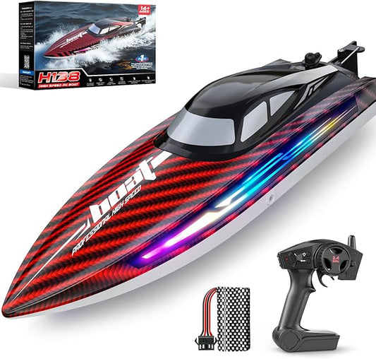 RC Boat 30KMH with 7Light Modes,Remote Control Electric Fast Speed Boat for Adults Kids 8-12 Lake Pool Water Play,Self-righting,Demo,Water Cooling,Full Waterproof,20 Mins,Low Battery Alert,2.4Ghz,Red