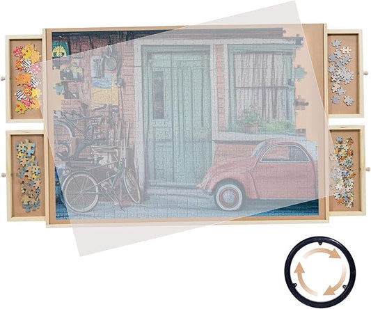 Puzzle Tables with Cover, Expand Size 35" X 22" 1000 Piece Jigsaw Puzzle Board,Smooth Plateau Fiberboard Work Surface & Reinforced Hardwood, for Games & Puzzles Expandable