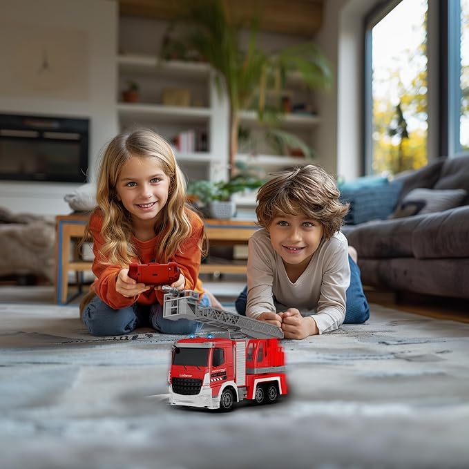 LEXiBOOK Crosslander® pro, RC Fire Truck, Remote Controlled fire Truck, Light Effects, Water Spray, Electronic Rotating Ladder, Rechargeable, RCP20