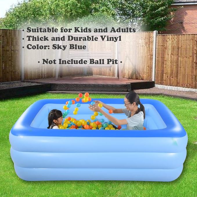 Inflatable Family Swim Play Center Pool, 82" x 56" x 25" Giant Blow Up Pool Summer Water Fun with Inflatable Soft Floor for Family, Garden, Outdoor, Backyard (Blue)