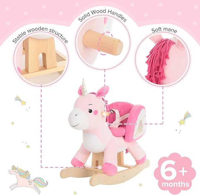 labebe - Baby Rocking Horse, Ride Unicorn, Kid Ride On Toy for 6 Month-3 Year Old, Infant (Boy Girl) Plush Animal Rocker, Toddler/Child Stuffed Ride Toy (Pink)