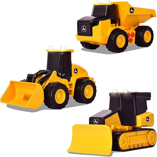 John Deere Realistic Farm Vehicles 3 Pack, 5" Toy Construction Vehicles with Lights, Sounds and Friction Rev Motor, Party Favor and Gift for Kids 3+