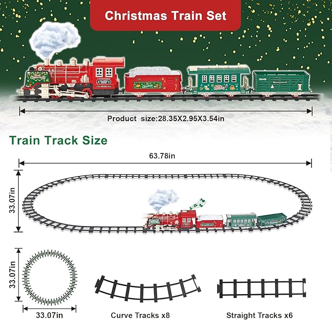 Train Set - Train Set for Under Christmas Tree - Remote Control Train Music, Light&Smoke 14 Pcs Track, Train Sets for Kids, Toddler Model Trains for 3 4 5 6 7 8 9 Years Old Boys, Girls, Birthday Gifts