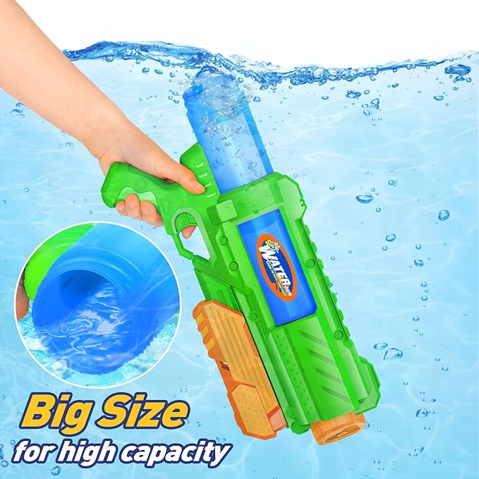 Super Water Gun for Kids Adults: 2 Pack - 1200CC Water Toy Gun Squirt Blaster Soaker Long Range High Capacity Swimming Pool Beach Outdoor Summer Fun Party Games, Gifts for Boys and Girls Blue Green