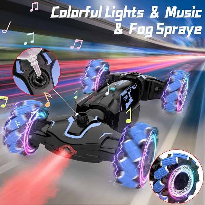 Gesture Sensing RC Stunt Car - 2.4GHz 4WD Drift Hand Remote Controlled Twist Stunts Cars Offroad 360° Rotation, Lights & Music, Birthday Gift for Boys & Girls Ages 6-12