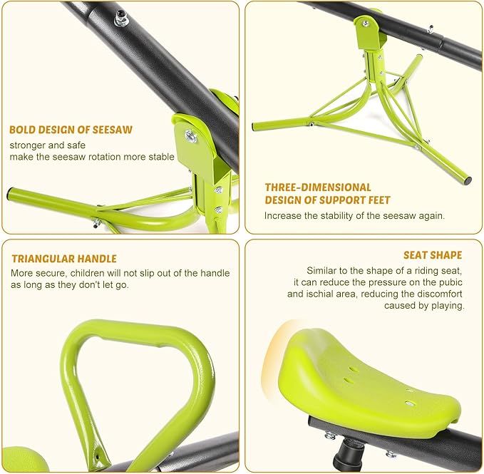 Teeter Totter Seesaw for Kids Outdoor for Ages 4-8 Toddler Seesaw Sit and Spin Teeter Totter Outside Outdoor Toys Swiveling 360 Degrees Rotating for Children Age 3 4 5 6 7 8 (Light Green)