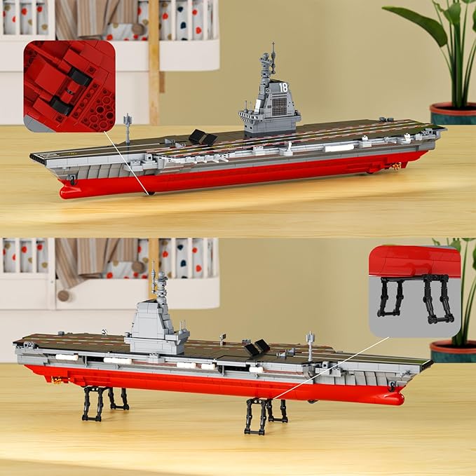 Aircraft Carrier WW2 Military Battleship Building Block Set, Large-SizedCruiser Toy, Military Battle Ship with Helicopter and City Lifeboat, Compatible with Lego Sets for Boys 8-14 & Adults (1514pcs)