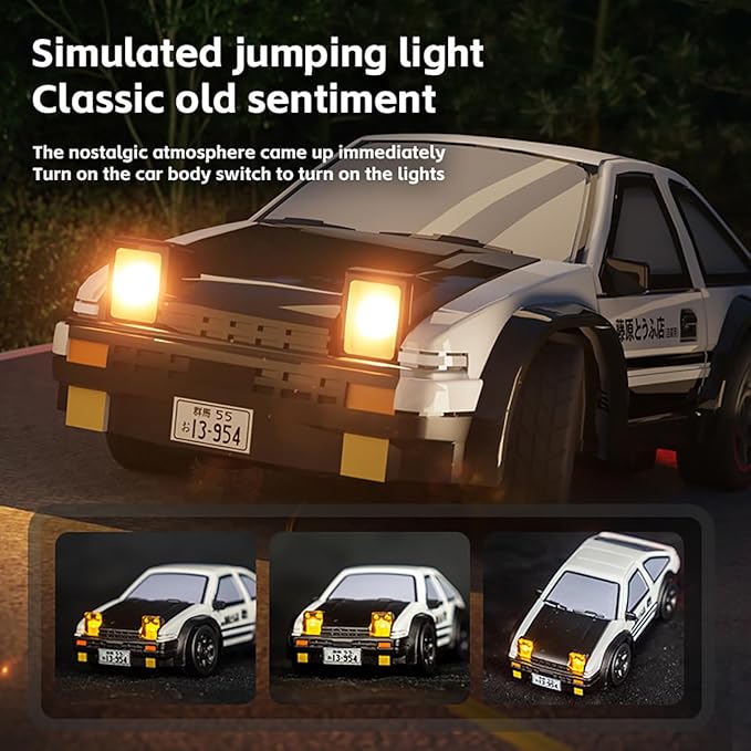 RC Drift Car 1/64 Scale Mini RC, 2.4Ghz Micro Turbo Racing 4WD Desktop Remote Control Rally Car with LED Lights for Adults Kid Toys Gift (AE86)
