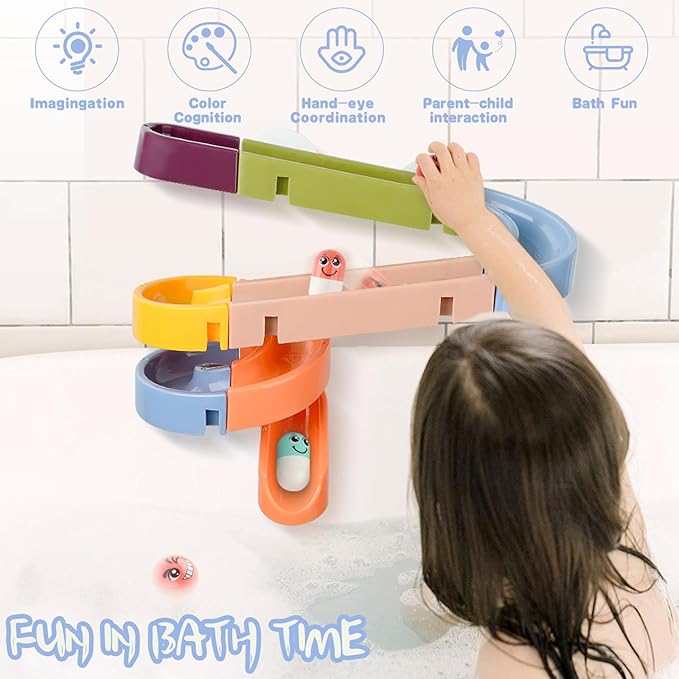 Interactive Bathtub Slide Set Toddler Bath Toys, Bathtub Slide Toy for Kids Ages 4-8, Wall Track Building Set 3+ Year Old, Fun DIY Kit Bathtub Time Birthday Gift for Toddler Boys & Girls