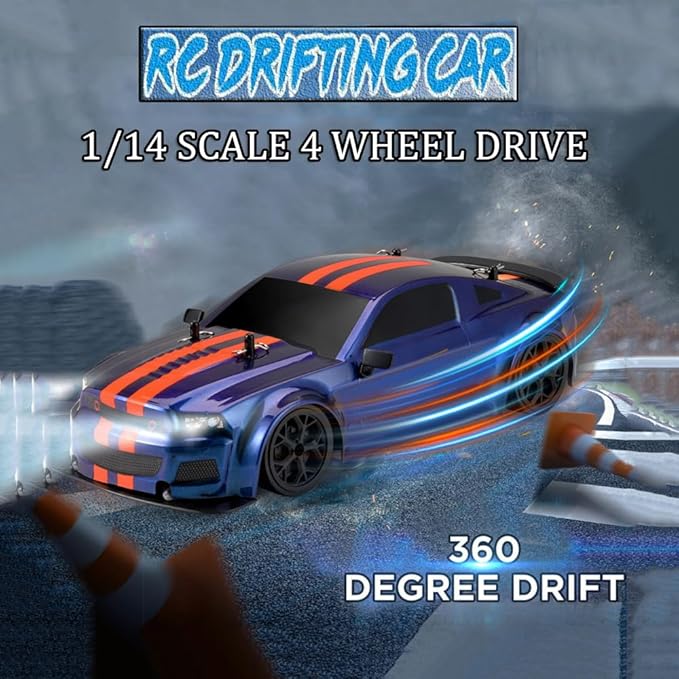 RC Drift Car 1/14 Scale Remote Control Drift Car 4x4 Race RC Vehicle High Speed 30KM/H Remote Control Drifting Toy for Boys Kids RTR with LED Lights 2.4 GHz Drifting and Racing Tires
