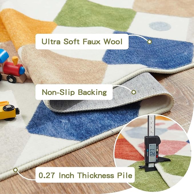 jinchan Area Rug 3x5 Kids Washable Indoor Floor Cover Non Slip Modern Soft Rug Living Room Diamond Carpet Holiday Decor for Nursery Dining Room Bedroom Circus on Cream