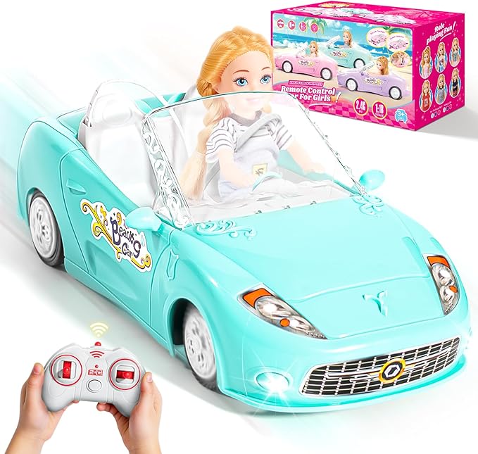 Blue Remote Control Car for Girls, 1:18 Scale RC Cars with LED Light, 2.4 GHZ Pink Truck Toy for Toddlers Kids, Birthday R/C Toys for Boys Girls Aged 4-7 (Batteries Not Included)