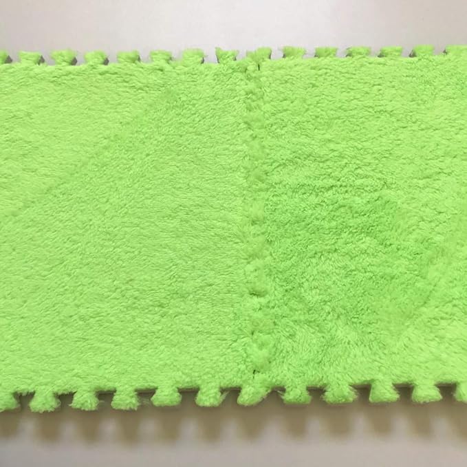 Interlocking Carpet Shaggy Soft EVA Foam Mats Fluffy Area Rugs Protective Floor Tiles Exercise Play Mat for Children Kids Room Home Parlor Bedroom (12 pcs, Green)