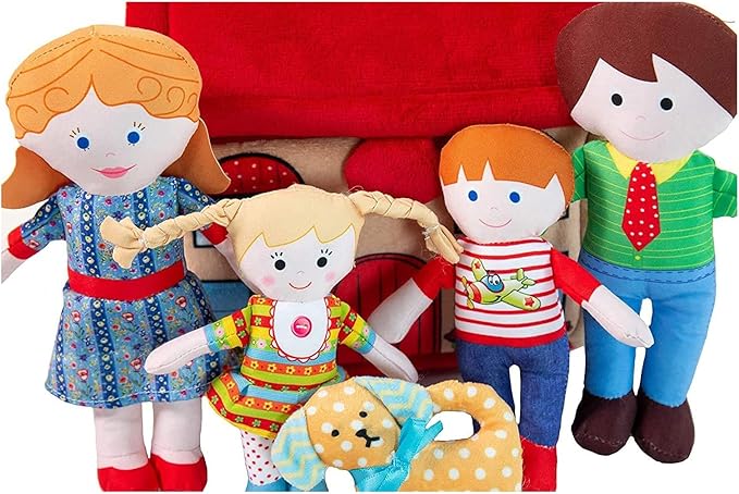 Happy Family Soft Figure Doll Set with House | Cute Plush Toys for Girls & Boys, Toddlers 1-3