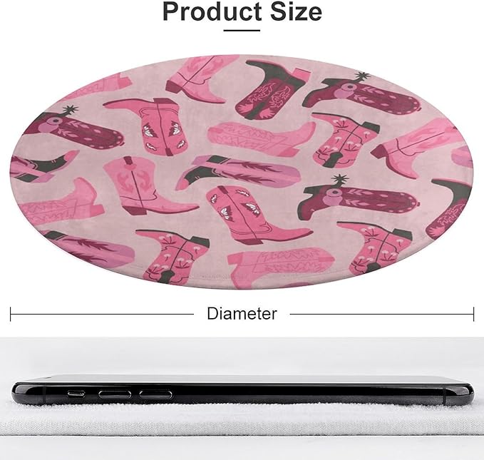Round Area Rugs 3Ft Cowboy Cowgirl Boots Play Room Mat Non-Slip Trendy Pink Colors Floor Mats Soft Absorbent Carpet Decor for Living Room Bedroom Kitchen