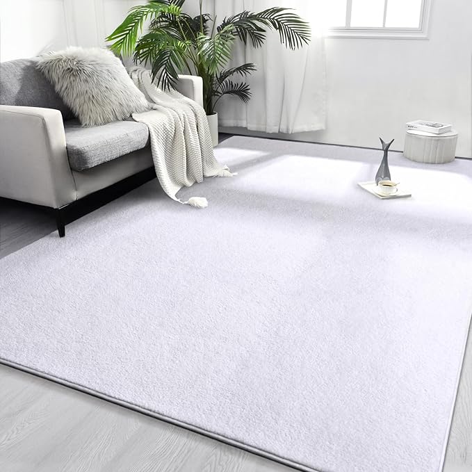 FlyDOIT Area Rugs for Bedroom Living Room, 5x8 White Super Soft Comfy Thickened Memory-Foam Indoor Carpets, Modern Aesthetic Minimalist Carpet for Boys Girls Adults Apartment Nursery Home Décor