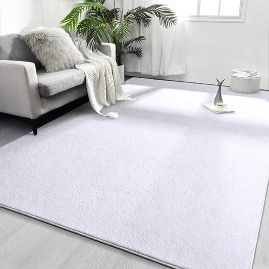 FlyDOIT Area Rugs for Bedroom Living Room, 5x8 White Super Soft Comfy Thickened Memory-Foam Indoor Carpets, Modern Aesthetic Minimalist Carpet for Boys Girls Adults Apartment Nursery Home Décor