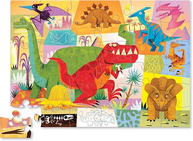 Crocodile Creek 36-Piece Jigsaw Floor Puzzle - Fun Floor Puzzles for Kids Ages 3-5 - Heavy-Duty Shaped Box for Storage - Dinosaur - 27" W x 20" H Finished