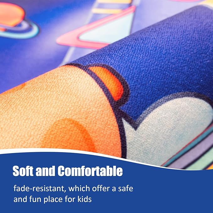 Space Rockets Rug for Kids Room Solar System Area Rugs for Boys Bedroom Kids Rugs for Playroom Space Planet Theme Rug Living Room Dining Room Decor 60x84 inch