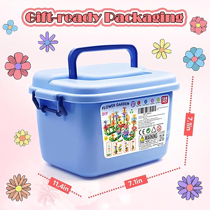 FUNZBO 138pcs Flower Garden Building Set - Easter Spring Toys for 3 4 5 6 7 Years Old Girl, Sorting & Stacking Building Block, STEM Montessori Educational Toy for Kid Toddler Birthday Gift