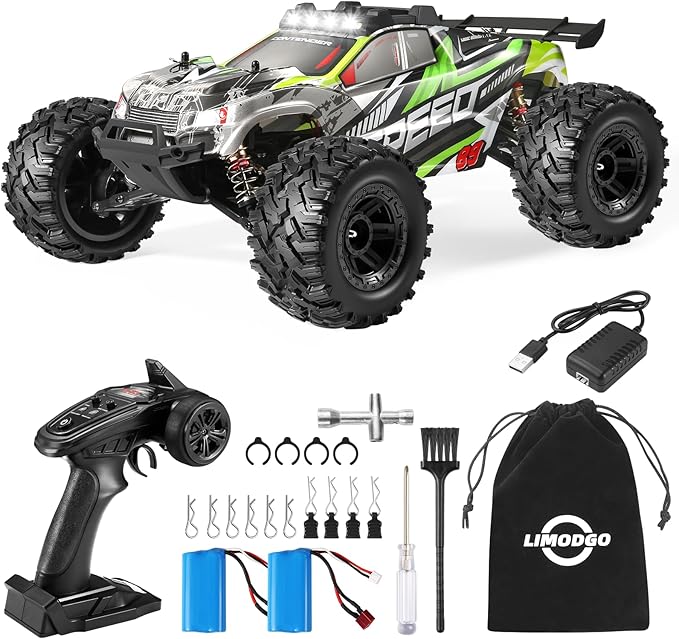 1:10 Large Brush RC Car for Adults, Fast Remote Control Car, Rc Truck 28+MPH, All Terrain 2.4Ghz Electric Hobby Grade Rc Cars, 4WD Off Road Monster Truck for Adults - Olive Green