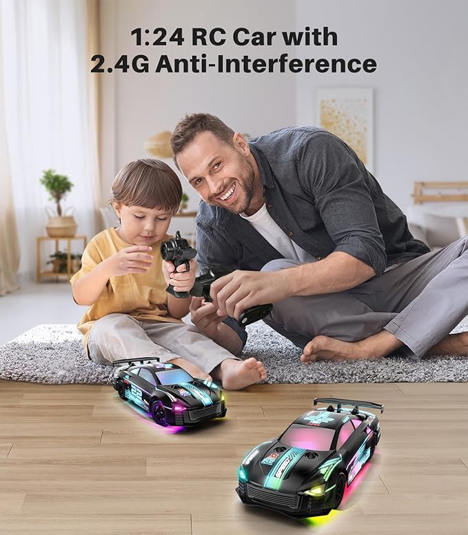 RC Drift Car, 4WD Remote Control Vehicle with LED Lights, 2.4GHz Race Car with Drifting & Racing Tires, 2 Rechargeable Batteries, Gifts Toys for Kids Boys Girls Adults