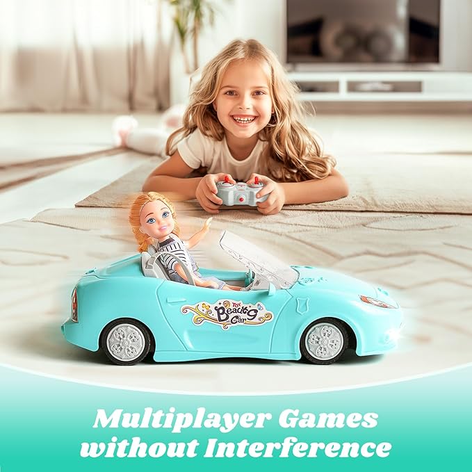 Blue Remote Control Car for Girls, 1:18 Scale RC Cars with LED Light, 2.4 GHZ Pink Truck Toy for Toddlers Kids, Birthday R/C Toys for Boys Girls Aged 4-7 (Batteries Not Included)