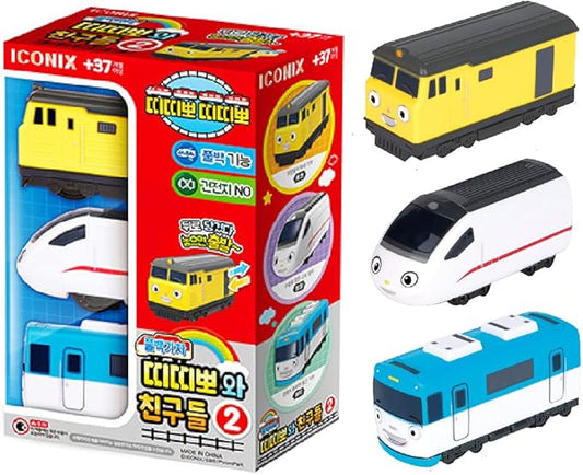 Pull Back Car Train Toy - Titipo and Friends 3 Vehicles Set Christmas Birthday Gifts for Kids and Toddlers Boys and Girls 3 Years and Up (No. 2 Loco, Eric, Xingxing)