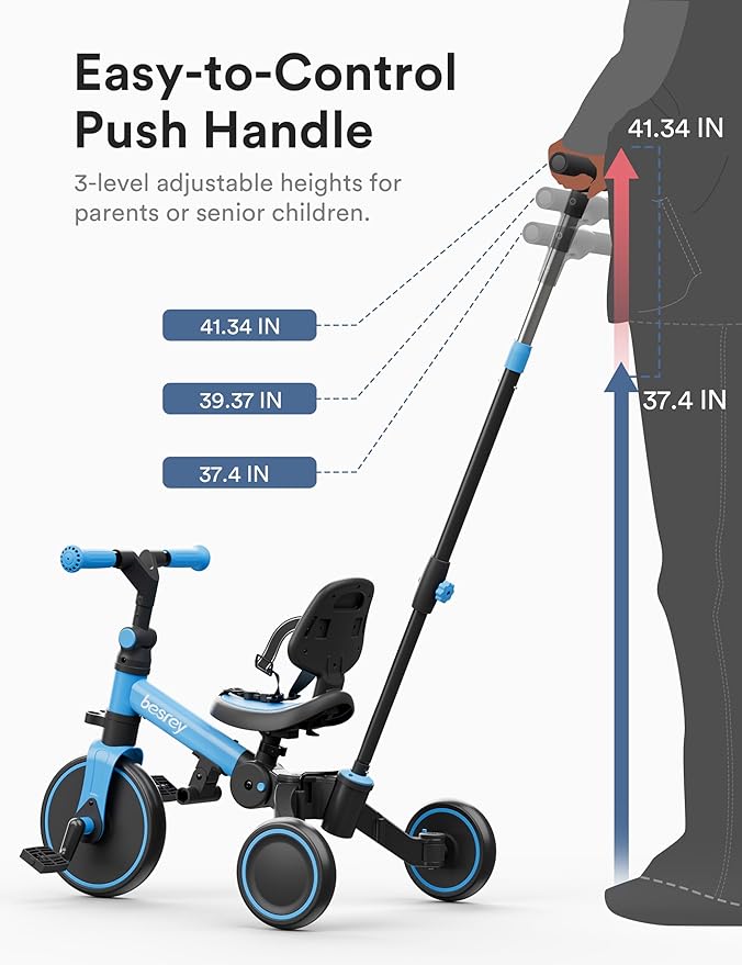 besrey 5 in 1 Toddler Bike, Toddler Tricycle for 1-3 Year Old, Trike with Push Handle, Backrest and Safety Belt, Birthday Gifts and Toys for Boys and Girls, Balance Bike