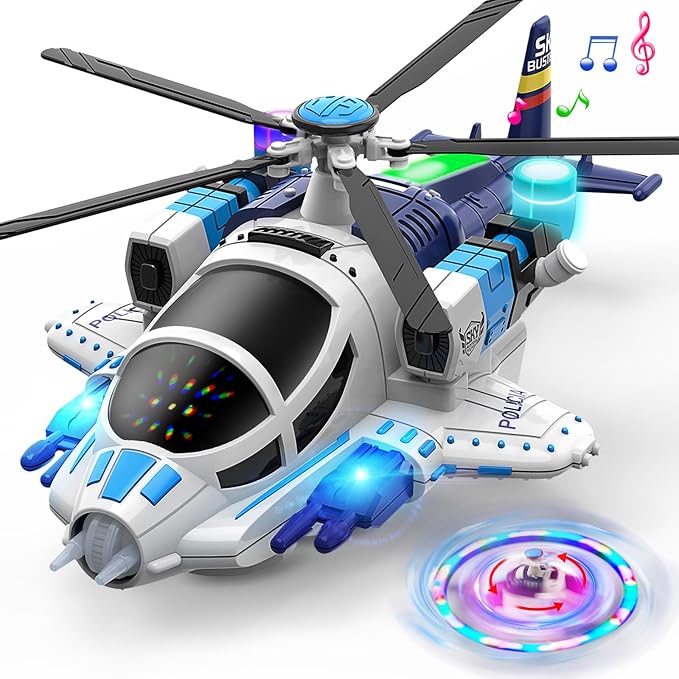 Geyiie Helicopter Toys for Boys, Kids Play Airplane with Lights and Sounds, 360°Freedom and Auto-Steering Plane, Helicopters Toys Gifts for Toddler Toys Birthday Party Favors, Blue