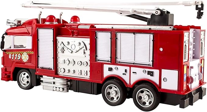 RC Fire Truck Rescue Engine Radio Remote Control w/ Music and Flashing Lights Rechargeable Battery