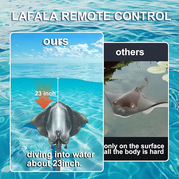 Pool Toys Remote Control Stingray Diving into Water High Simulation Robot Manta ray Lights Rechargeable Battery Remote Control Bathtub Summer Pool Toys Great Gift RC Boat for 8-12 Year Kids Black