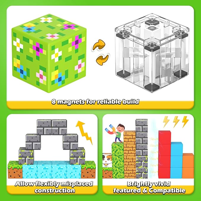 Magnetic Blocks - 100PCS Build Mine Magworld Forest Cottage Set, Kids Building Toys for Boys Girls Age 3-5 4-8 5-7, Construction Craft Sensory Toys Birthday Easter Gifts for 3+ Years Old