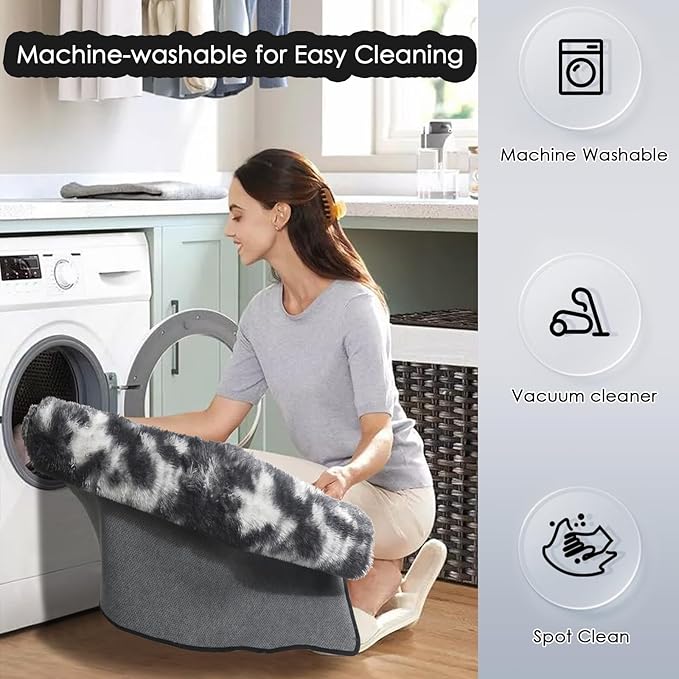 Amdrebio Black White Grey Rugs for Bedroom Living Room Decor, Fluffy Fuzzy Shaggy Furry Area Rug 5x7 for Kids Room Dorm Home Office Apartment, Shag Plush Floor Modern Cool Carpet for Teen Baby Boys