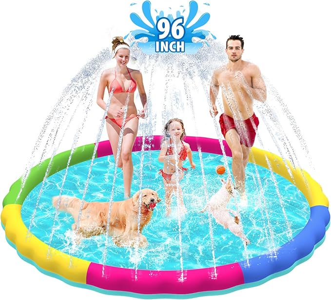 Splash Pad, 97 Inch Splash Sprinkler Pad for Kids Dogs Thickened Durable Dog Pool Bath Pool Pet Summer Outdoor Water Toys, Colorful