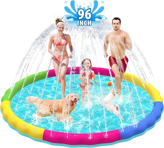 Splash Pad, 97 Inch Splash Sprinkler Pad for Kids Dogs Thickened Durable Dog Pool Bath Pool Pet Summer Outdoor Water Toys, Colorful