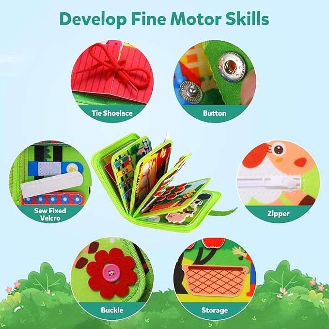 Busy Book for Toddlers 1-3 - Montessori Toys Busy Board for 1 Year Old Boy Girl Toys Educational Quiet Activity Books Learning Board Todder Airplane Travel Toy Birthday Gift - Farm Animals