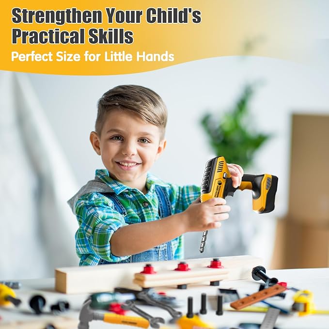 Pretend Play Kids Construction Kits, Kids Tool Set with Electronic Toy Drill & Tool Box, Toy Tools for Kids 3 4 5 6 7 8 Year Old Boys & Girls
