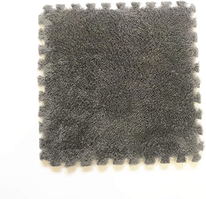 Interlocking Carpet Shaggy Soft EVA Foam Mats Fluffy Area Rugs Protective Floor Tiles Exercise Play Mat for Children Kids Room Home Parlor Bedroom (12 pcs, Gray)