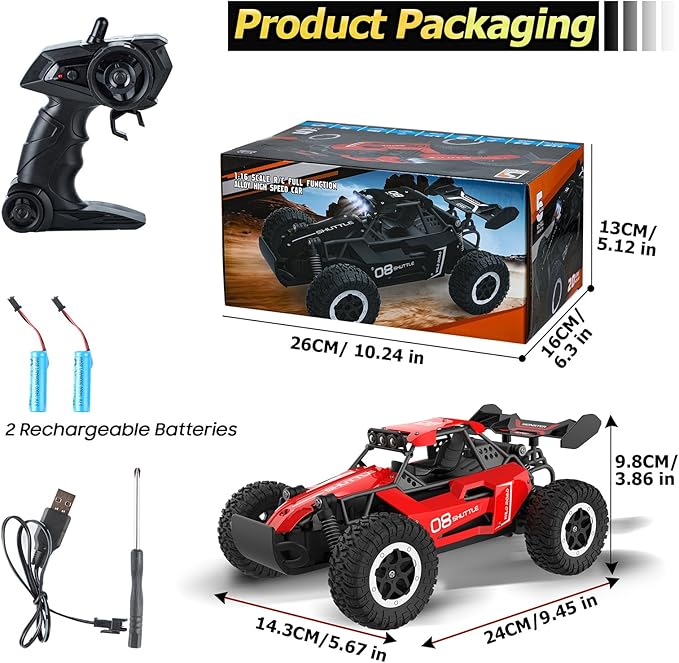 Remote Control Car for Kids 3 4 5 6 7+, 20 KM/H High-Speed RC Cars with LED Lights, 2.4GHz 2WD Monster Truck Toys, Rechargeable RC Car, Toy Cars for Girls Boys, Christmas & Birthday Gifts – Red