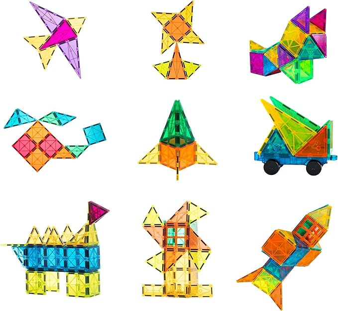 Bmag 100PCS Magnet Building Blocks with 2 Carsfor Kids, Magnetic Tiles Stacking Building Set for Boys Girls, STEM Preschool Educational Learning Construction Toy