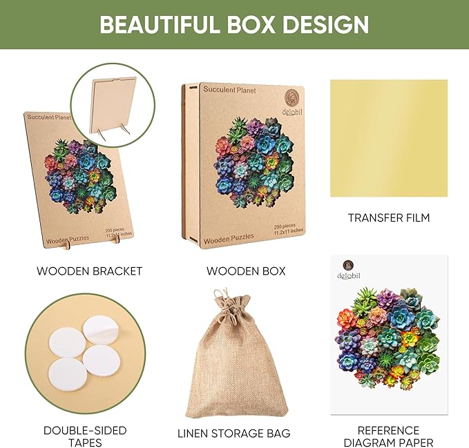 Succulent Plants Wooden Puzzles for Adults, 500 Pieces Jigsaw Puzzles, Unique Shaped Medium Size Liberty Wood Puzzle Gift for Adults and Kids, Family Game 16.8'' x 16.5''