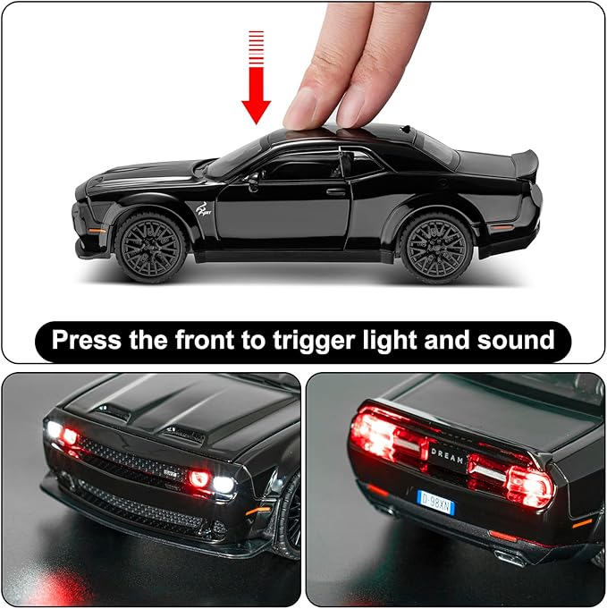 SASBSC Toy Model Car for Kids 1: 32 Scale Challenger Die cast Metel Toy Cars for Pull Back Model Car with Sound and Light Toy Birthday Gifts for 3+ Year Old Boys and Kids