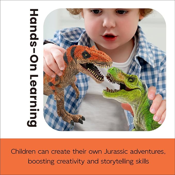 4 PCS Jumbo Dinosaur Toys for Kids 3-5 Realistic Dinosaur Figures with Movable Parts & Learning Cards- Big Dino Toys for Kids 5-7 Ideal Gift for Toddlers Boys Girls Ages 3+
