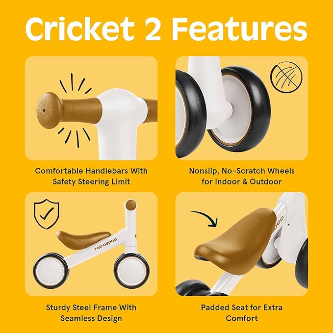 Retrospec Cricket 2 Baby Walker Balance Bike with 4 Wheels for Ages 12-24 Months - First Birthday Gift Toddler Bicycle Toy for 1 Year Old’s - Ride On Toys for Boys & Girls