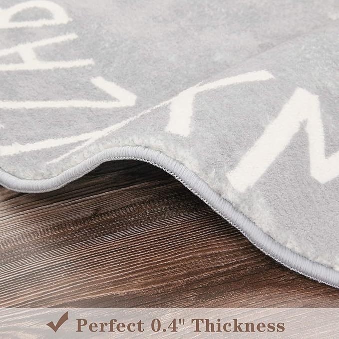 Topotdor Round Kids Play Rug Alphabet Nursery Area Rug Extra Large Soft Crawling Play Mat for Children Toddlers Bedroom (47 inch, Grey)