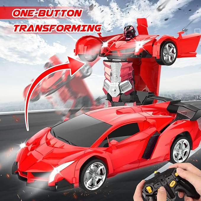 Remote Control Car Toys - Transforming RC Cars for Kids, Transform Toys Car Robot, Gift Kids Toys for 3 4 5 6 7 8 10 12 Years Old Boy, Red