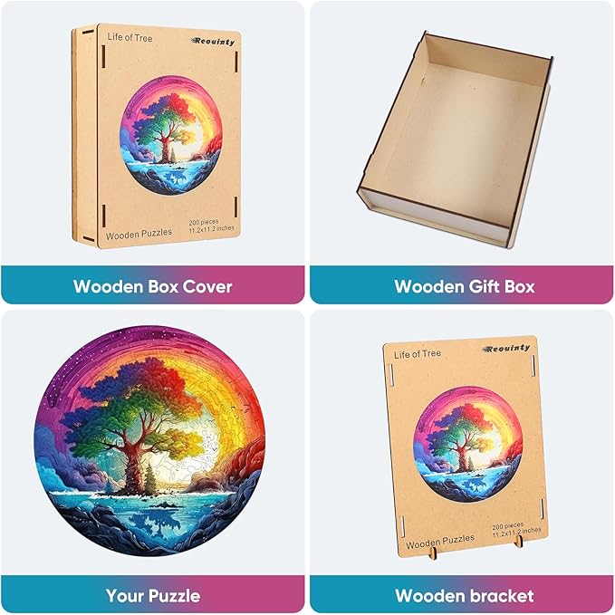 Wooden Puzzle for Adults, Life of Tree Puzzles, Rainbow Puzzle 200 Piece Jigsaw Puzzles Home Decor, Natural Puzzle Unique Shape Adult Puzzles, Irregular Puzzle Creative Gift for Adults(11.2 * 11.2 in)